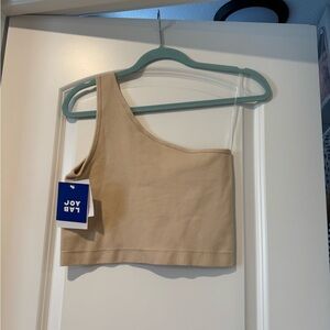 JoyLab One-Shoulder Ribbed Crop Top in Beige
